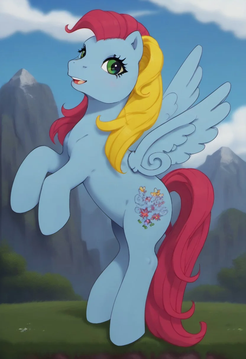 score_9, score_8_up, score_7_up, score_6_up, score_5_up, score_4_up, detailed background
outdoors, mountain
Thistle Whistle mlp, feral, pegasus, multicolored hair, flying in air, spread wings, slim, seductive, break.
looking at viewer, 3/4 side view