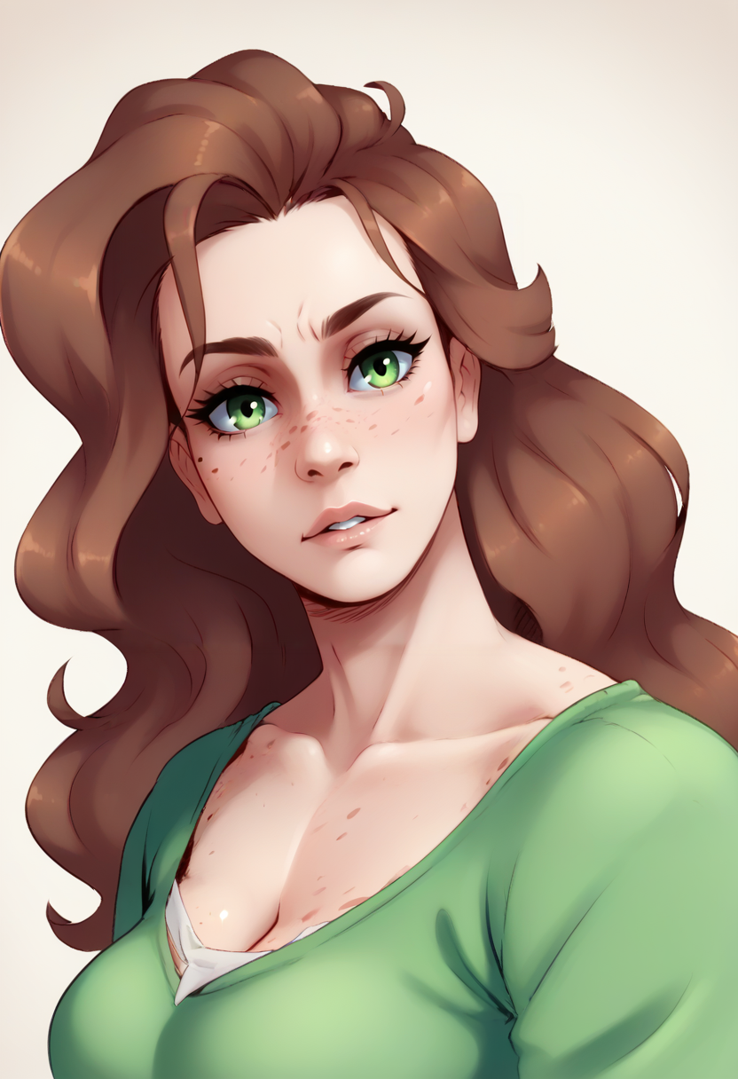 score_9, score_8_up, score_7_up, score_6_up, BREAK
<lora:PulenKompot-Sunnysundown Style-PonyXL:1> sunnysundown, <lora:PulenKompot-Krivia-SDXL:0.8> krivia, 1girl, beautiful, brown hair, green eyes, long hair, freckles