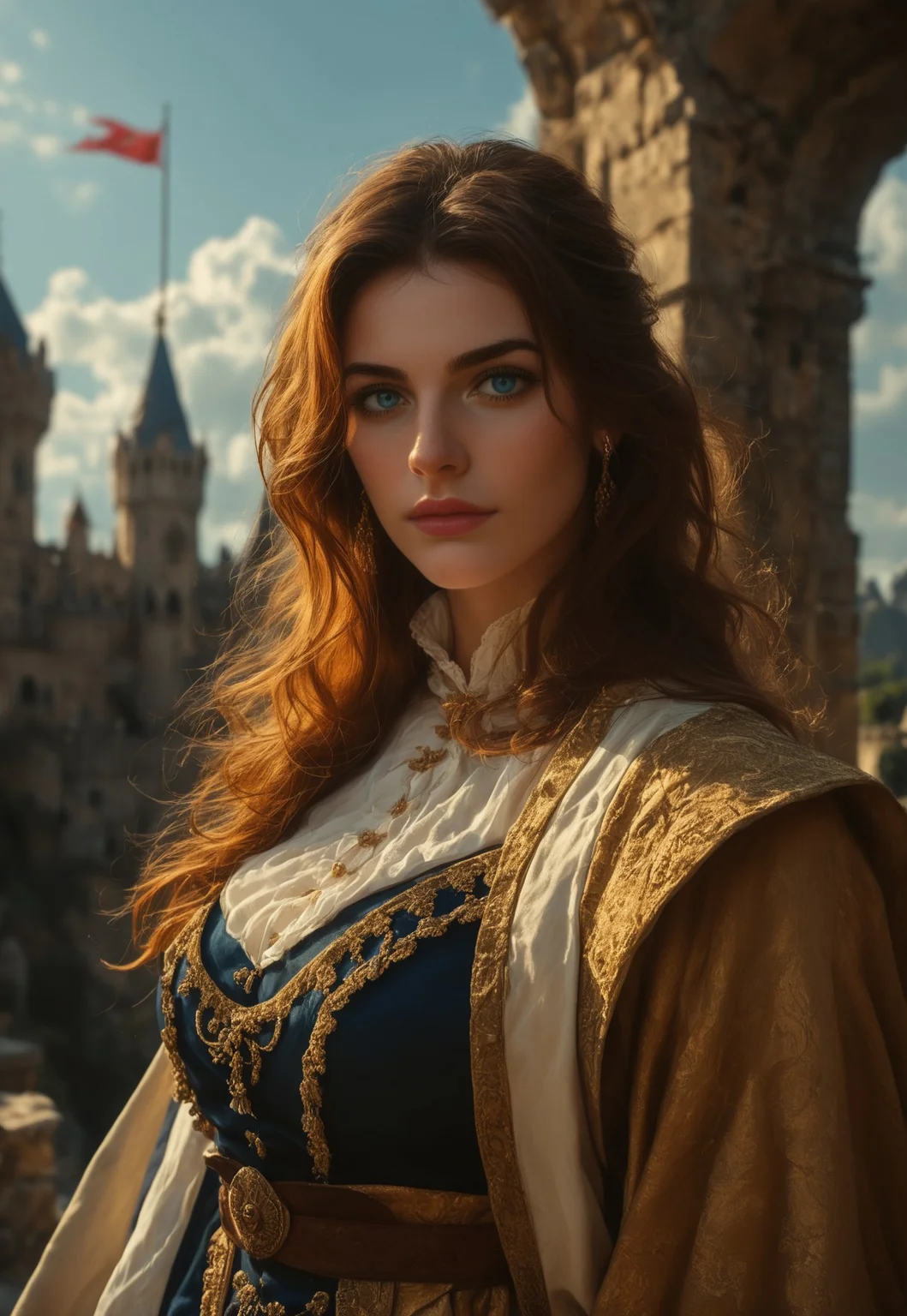 safe_pos, score_9, score_8_up, score_7_up,(beauty 1girl:1.5) valiant knight, shining plate armor, broadsword, long flowing hair, realistic, cinematic angle, cinematic lighting, muscular body, noble face, piercing blue eyes, battle pose
standing in a medieval castle courtyard
BREAK
source_historical_art, rating_general, expressive, full body, dynamic pose
BREAK
detailed beautiful background, ancient stone castle, flying flags, suited knights, dramatic sky, heroic atmosphere
<lora:add-detail-xl:1>
<lora:Dynamic Poses:1>
(((full-clothed))),
rating_explicit, Expressive, (((((upper body))))), dynamic pose