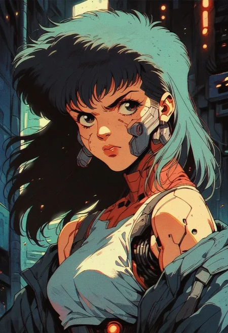 score_9, score_8_up, score_7_up, knva, halftone effect, retro artstyle, 1girl, solo, cyberpunk,