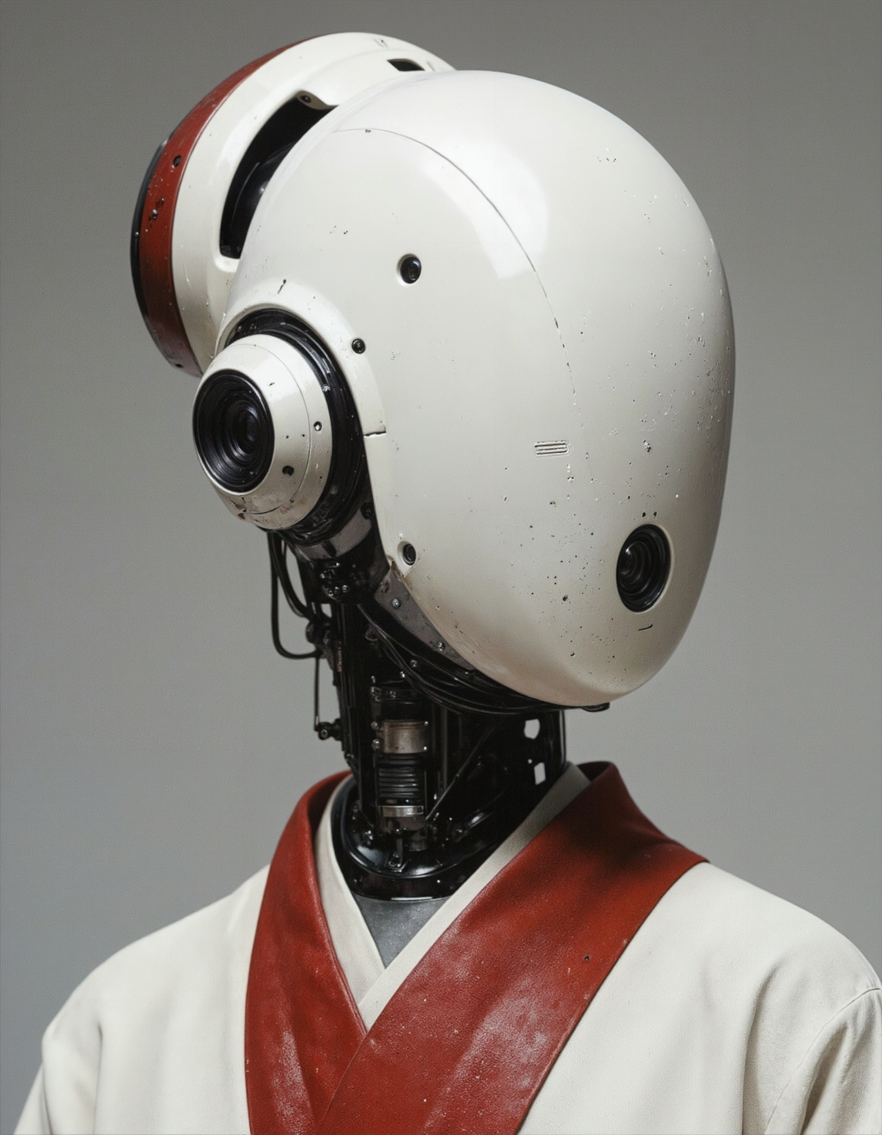 (geisha::0.9) (android robot face::2.2),white ceramic material,many mechanical details,seams, scuffing, rust,(camera lenses instead of pupils:1.5) (traditional intricate japan clothes:1.5) (style by Yuri Shwedoff),shallow depth of field, vignette, (Fujicolor Superia X-TRA 400)
<lora:artisketchyfs-v02:0.85>
<lora:flux.1_lora_flyway_Epic-detail_v2:0.7>   <lora:Dark_Gray_Photography:0.7>