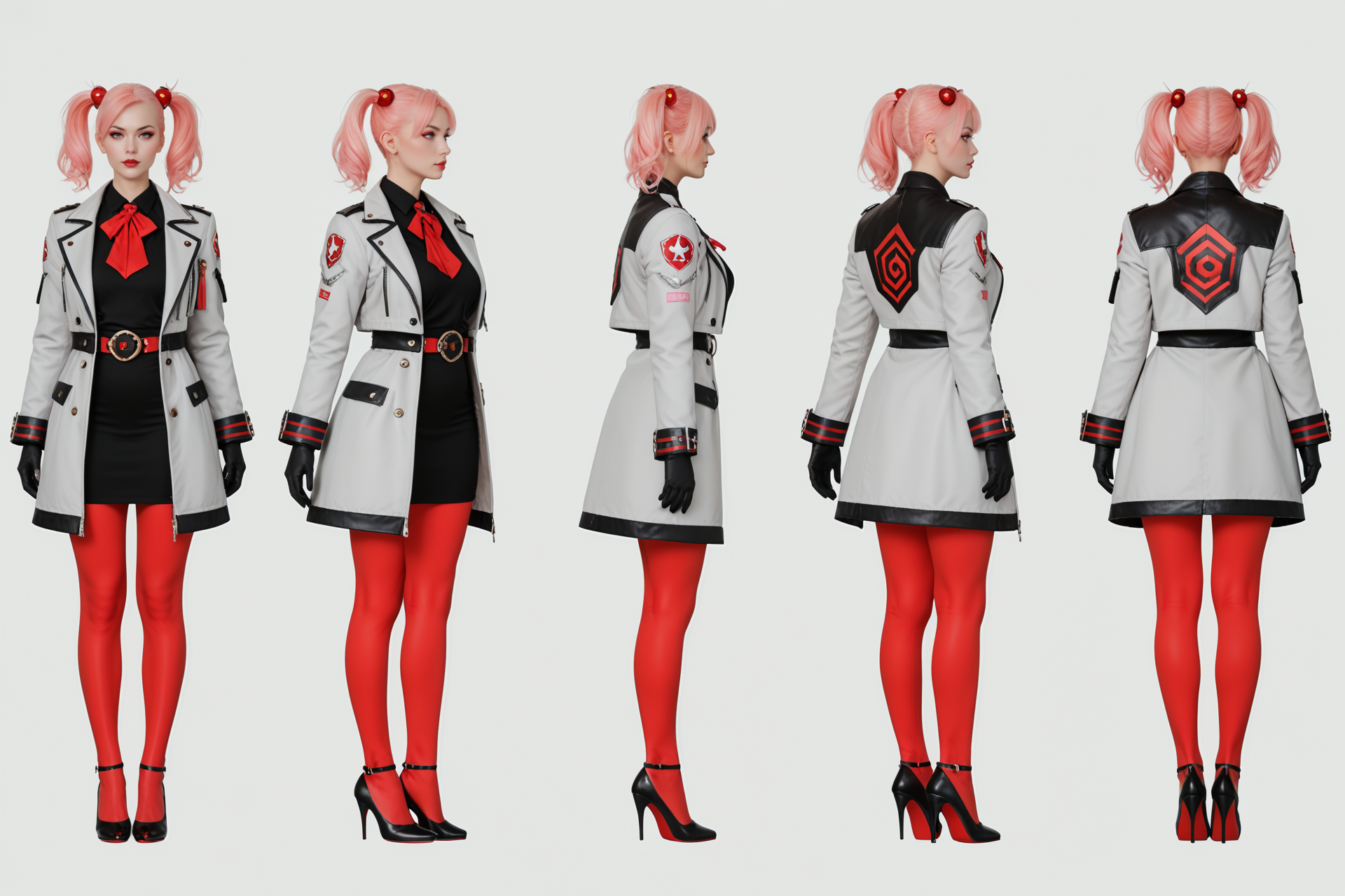 score_9, score_8_up, score_7_up, score_6_up, score_5_up, score_4_up,
(VIEWS:0),  full body character turnaround of 1girl, Multiple views of the same character in the same outfit,  simple background, white background,
(theme:0),  
(rank:0), anime character, female, pink twin-tails, gray jacket, asymmetrical coat, black gloves, high heels, red accents, intricate design, futuristic, cosplay, stylish, detailed, fashion design, sleek, modern, artistic, 
<lora:bg3TurnXL_v1_pony:0.1>
<lora:Witcher3turn_v1_Pony:0.1>
<lora:medieval2turn_v1_Pony:0.1>
<lora:CharTurnXL_v4_Pony:0.6>
<lora:bg3TurnXL_v1:0.1>
<lora:Witcher3TurnXL_v1:0.1>
<lora:Medieval2TurnXL_v1:0.1>
<lora:CharTurnXLRetag_v4:0.1>