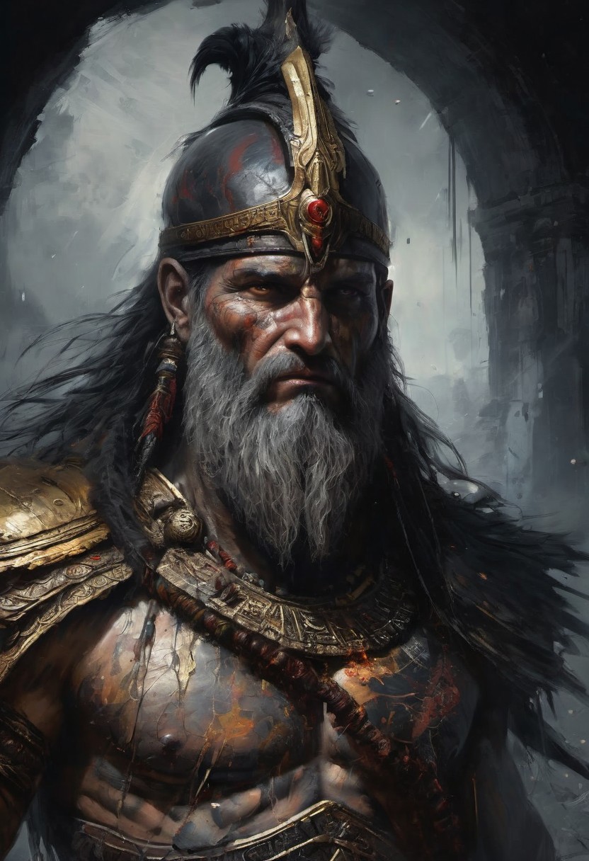 Photorealistic oil painting (masterpiece, best quality, stunning, highly detailed,artwork Fantasy art by Aleksi Briclot,high-contrast palette), ultrarealistic 4k,photoart_style, (portrait of a Ra, god of egipt, in style of god of war),realistic,,dark black tone,Cinematic Lighting, movie-level texture,.(style of Aleksi Briclot:1.3), trending on artstation