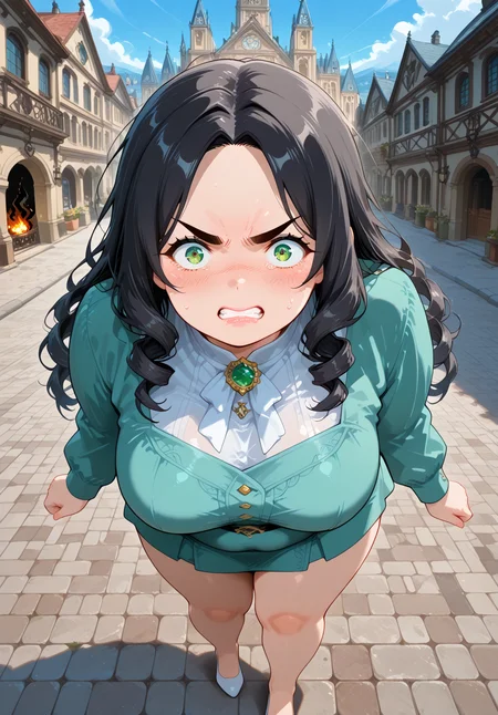 IllusP0s, PonyScores7, source_anime, ah1, IllustriousQual, interesting, exciting, spectacular, wonderful, amazing quality, absolutely eye-catching,
BREAK <lora:xl_more_art-full_v1:0.2>, <lora:aesthetic_anime_v1s:0.2>, <lora:detailxl:0.2>, detailxl, amazing quality, best aesthetic, absurdres, illustration, Volumetric_Lighting, ultra-detailed, very aesthetic, intricate details, best_quality, lazympos, <lora:Add_Details_v1.2:0.4>, <lora:quality_modifiers_masterpieces_v1:0.2>, anime style, <lora:HDA_Detailer:0.3>, <lora:natsumi_style:0.2>, <lora:by_usakun-pony:0.2>, by usakun, <lora:Akina_Bbw_Style_-_PonyXL:0.2>, AkinBw,
BREAK (((A torrent of black flames erupts from fingertips))), dynamic pose, foreshortening, extreme perspective,
BREAK 1girl, mature female, (curvy), round-chin, caucasian, <lora:ETO_OC_Illustrius:0.5>, eto_oc, skindentation, (plump), thick thighs, wide hips, busty, voluptuous, round ass, large breasts, <lora:plussizegirls_IL:0.3>, <lora:plussizegirls_pony:0.3>, <lora:shinyskin2:0.2>, glistening skin, HDA_FatGirlXL, <lora:perfection style:0.2>, perfection style, perfection, 
BREAK ((soft mint green dress paired with white flats)),
BREAK (curly hair), long hair, (black hair:1.4), (parted hair:1.7), messy hair, kinky curls, detailed hair, <lora:hairdetailpxl:0.2>, hairdetailpxl,
BREAK (half green and brown eyes), (colorful eyes), (multicolored eyes), (downturned eyes:1.4), expressive eyes, perfect eyes, eyes hd, detailed eyes, (round face:1.2), (thick eyebrows:1.3), (plump face), lips, <lora:Round_face:0.2>,
BREAK (((v-shaped eyebrows, wide-eyed, (disgusted:1.2), annoyed expression))), Expressive, emotional, looking at viewer, Face Detailed, <lora:Expressive_H:0.2>, Expressiveh, <lora:Emotional_Anime_Expressions_PonyXL_Concept:0.2>, emotional, <lora:Best_Facial_Expression_LoRA_PONY:0.2>, looking at viewer, <lora:Detailed expressive EXEV style -XL Pony V1.0:0.2>, FaceDetail, <lora:Best_Facial_Expression_Helper_XTREME_ILLU:0.4>, kaogei,
BREAK (((In a beautiful old town with the Florence Cathedral in the background))), (((Ground level, far from viewer))), 4k, 8k, Ultra HD, Masterpiece, Best quality, Detailed background, full_details, <lora:AddMicroDetails_Illustrious_v3:0.2>, addmicrodetails,