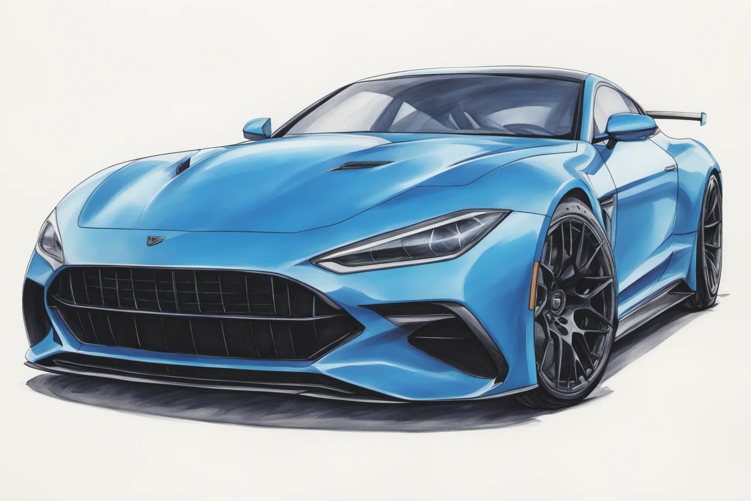 colored marker rendering of a sports car, concept art, sporty, fast, high performance, ((symmetric-design)), crisp lines, sketch, illustration, illustrative, marker drawing, expressive strokes, graphic, sharp, crisp, in-focus, uncropped, high-quality <lora:MercedesAGTGTCoupe:0.9>