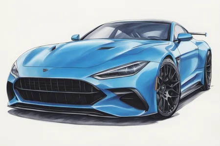 colored marker rendering of a sports car, concept art, sporty, fast, high performance, ((symmetric-design)), crisp lines, sketch, illustration, illustrative, marker drawing, expressive strokes, graphic, sharp, crisp, in-focus, uncropped, high-quality <lora:MercedesAGTGTCoupe:0.9>
