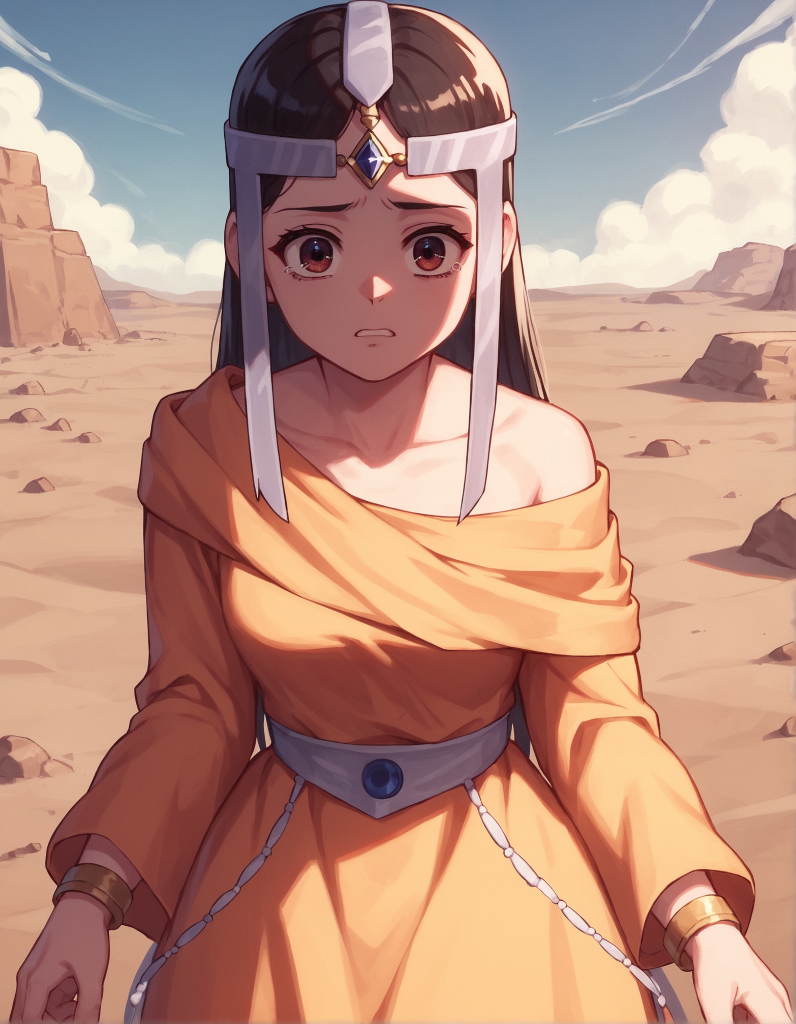 score_9, score_8_up, score_7_up,score_6_up,high resolution,upper body,mrl,1girl,in a desert,dress,circlet,volumetric lighting,rim lighting,dof,dramatic shadow,looking at viewer,full body,dynamic pose,looking at viewer,pov,front view,scared