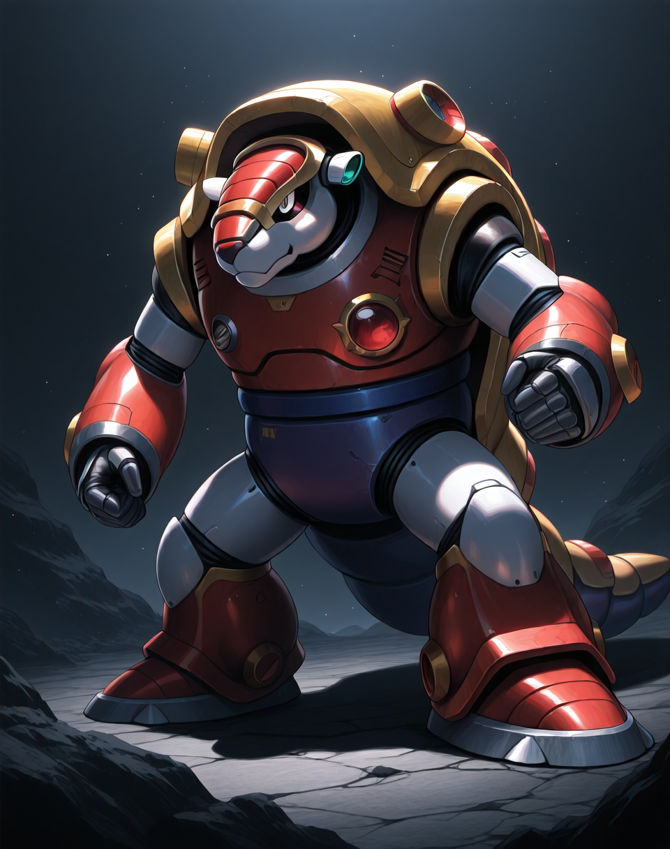 <lora:Armored_Armadillo_(Mega_Man_X)_(Illustrious)_(AD):1> Armored Armadillo, reploid, MMX, 
exterior, mine background with spacious open space, heavy industry, 
male focus, intense shadows, dynamic shadows, intricate details, attention to details, gradient coloring, robot, 
BREAK very awa, masterpiece, best quality, amazing quality, very aesthetic, highres, absurdres, 
EZRealPONYXL, zPDXL, Smooth Quality, lazynsfw,