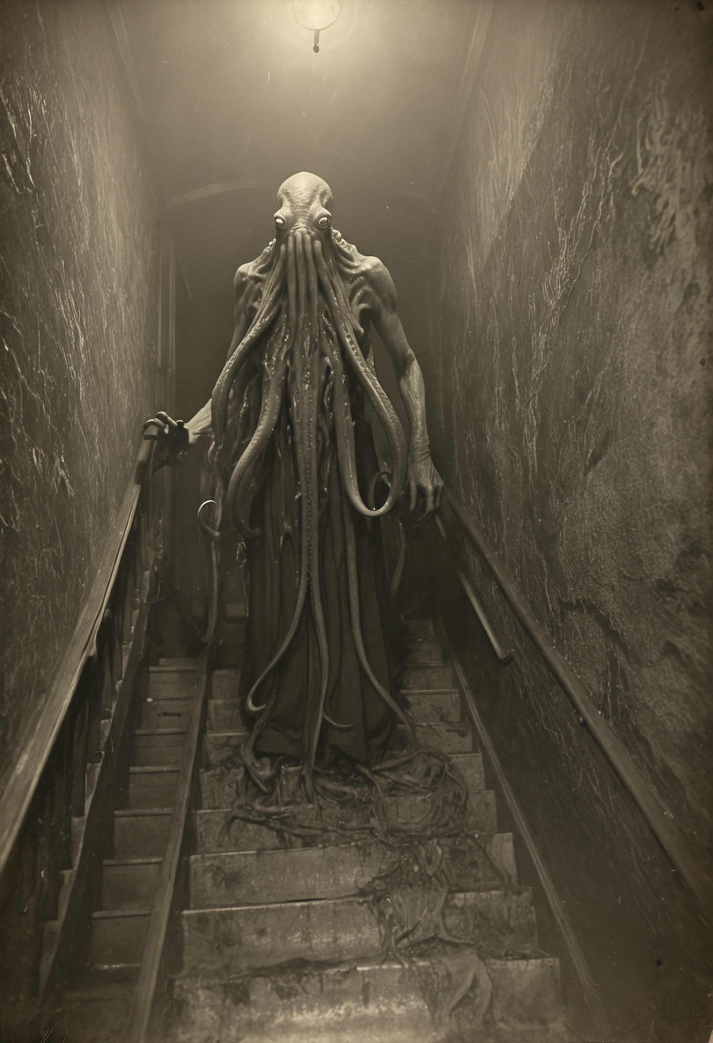 antique photo, eerie atmosphere, creepy, descent into madness, cthulhu mythos, nameless ones,  horror, lovecraft, <lora:Antique_Photo:1>