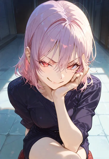 perfect quality,high quality,masterpiece,absolutely eye-catching,ambient occlusion,raytracing,best quality,amazing quality,very aesthetic,absurdres,newest,
dutch angle,portrait,looking_at_viewer,Raised one-sided smirk,
arato hisako, shokugeki no souma, 1girl, red eyes, short hair, purple hair, pink hair,,crossed_legs,caramelldansen,In the community center,
<lora:USNR STYLE_XL_loha:0.45>,usnr,<lora:spo_sdxl_10ep_4k-data_lora_webui:0.5>,<lora:illustrious_all_rated_v1:0.6>,<lora:ponyv5_noobV065S_1_adamW:0.7>,<lora:HG2512 by CYQL:0.9>,HG2512,<lora:DarkerThanBlackIllustrious:0.5>,
