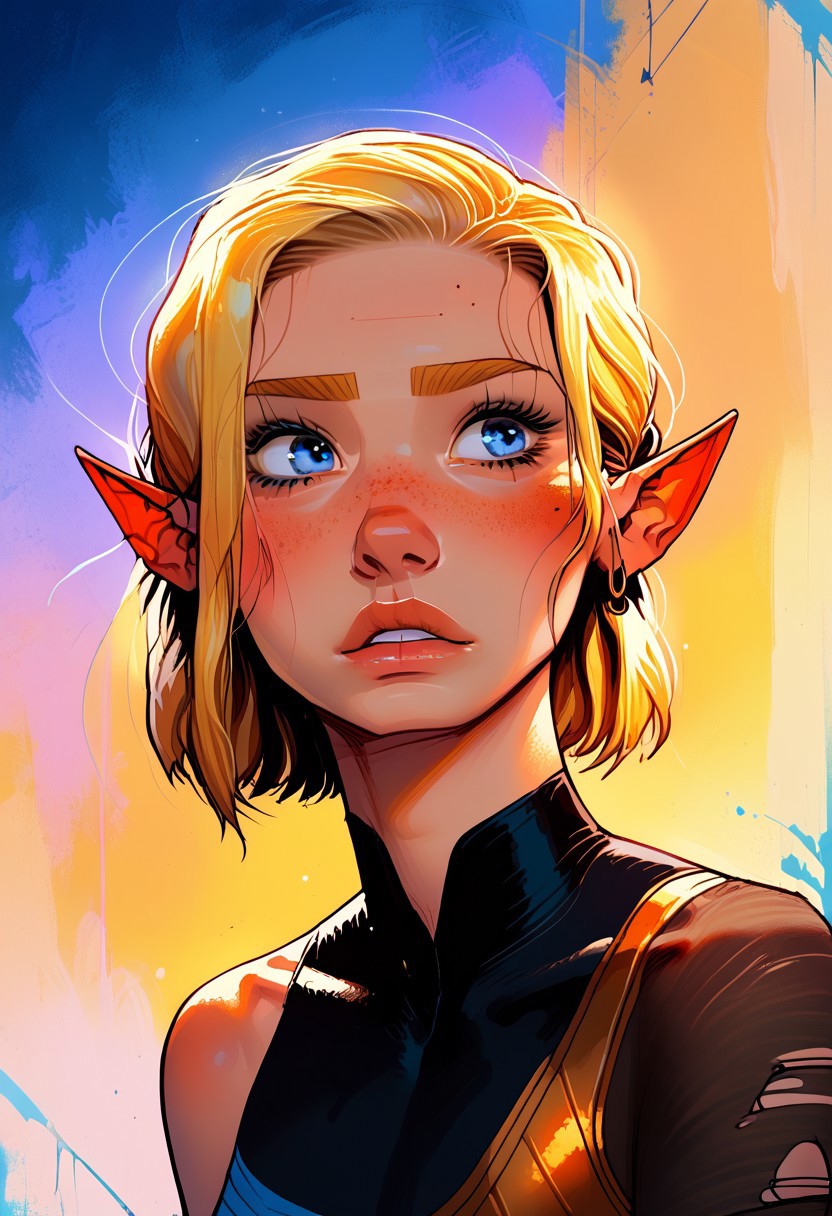 score_9, score_8_up, score_7_up, score_6_up, source_anime, 4LFI3V1,s1_dram,alfie, blue eyes, halfling, pointy ears, shortstack, incase, skinny neck, round face, freckles, bob cut, blonde hair, earrings, Egyptian rags, torn clothing, SFW, dynamic shot, dynamic angle, dynamic lighting,