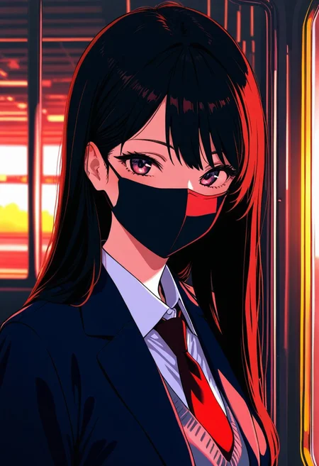 1girl, metro, Smooth_Quality, school uniform, vivid colors, face mask