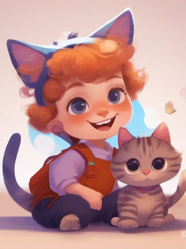 cool kids play with a cat, <lora:kids:1> illuillustration,