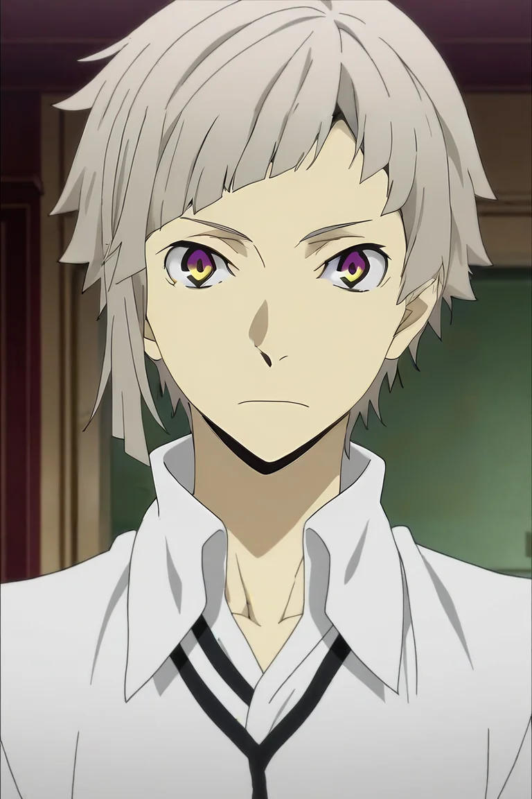 score_9, score_8_up, score_7_up, source_anime, anime screencap, anime coloring, official style, looking at viewer, upper body, , 1boy, solo, male focus, <lora:atsushi_nakajima_pony:1>, atsushi_nakajima, grey hair, yellow eyes, multicolored eyes, purple eyes, short hair, , living room, , <lora:sdxl_lightning_8step_lora:1>