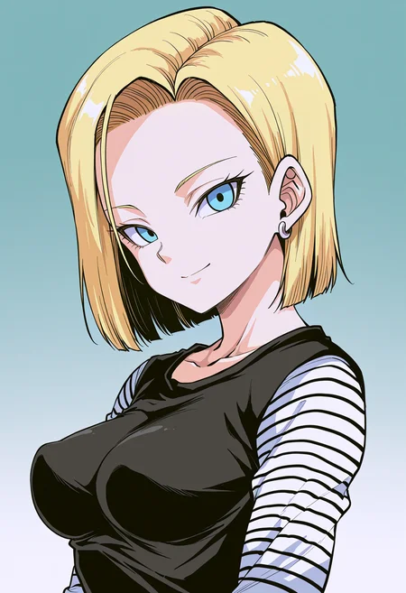 1girl, android 18, blonde hair, medium breasts, perky breasts, face portrait, detailed face, intricate face, detailed eyes, smile, looking at viewer, black shirt, long sleeves, striped clothes,
<lora:Erect_Sawaru:1> 3r3ct S4w4r0