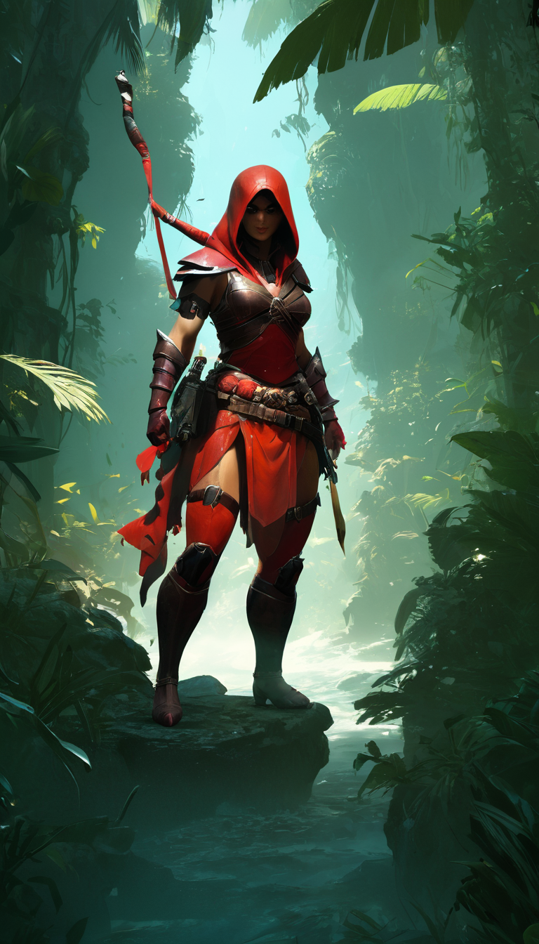 concept art Cinematic scene, hero view, diablo 4, rogue, action pose, <lora:diablo_4_rogue_v0.0.1:1>, jungle, masterpiece, best quality, high quality, absurdress  . digital artwork, illustrative, painterly, matte painting, highly detailed