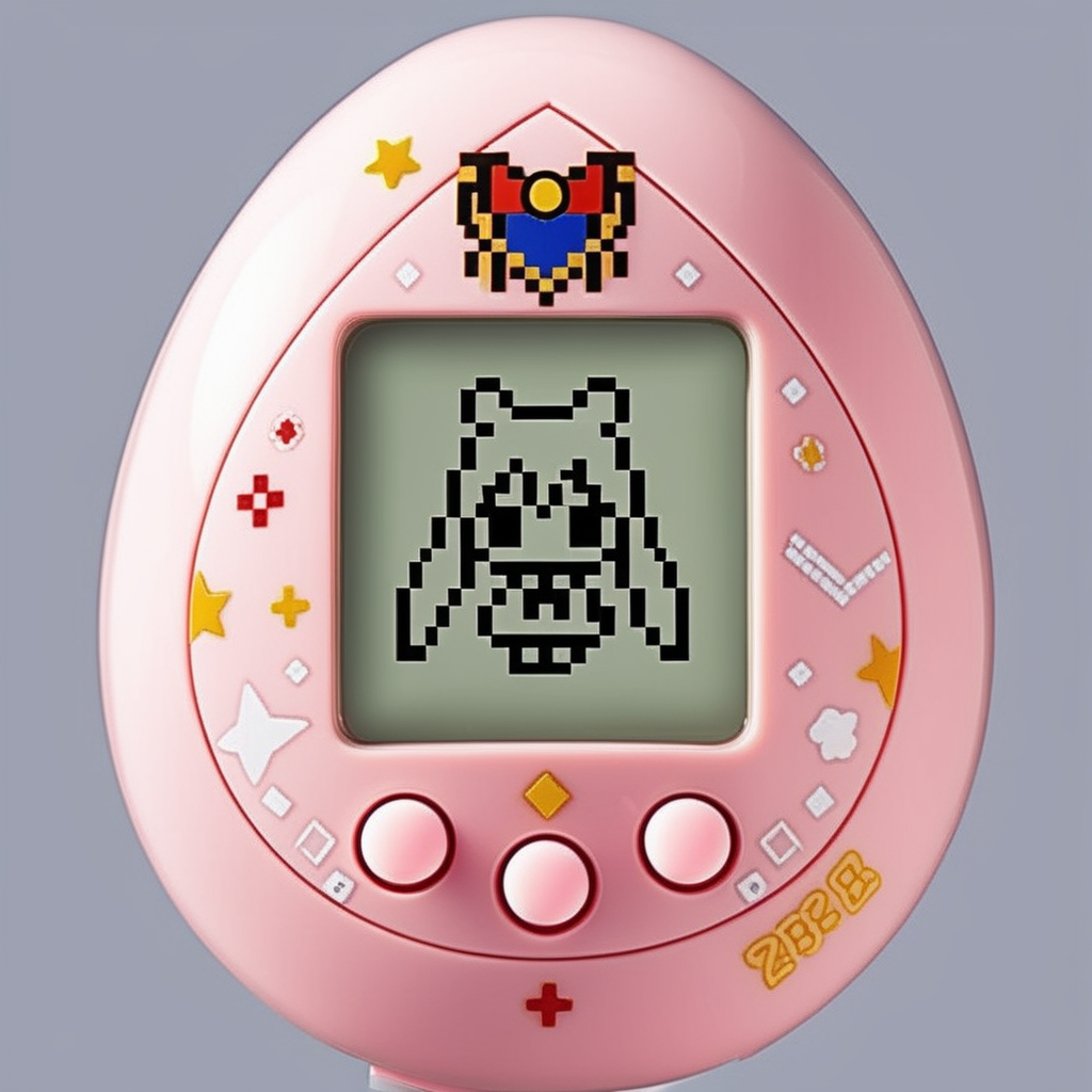 An egg-shaped, virtual pet device is featured with a central screen displaying, a  single color 8bit  Sailor Moon ,The screen is encased within an while ring  ., <lora:egg_bit:0.75>