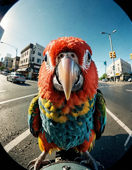 photograph parrot, selfie, funny animal takes selfie, fish eye view, looks directly in cam,funny pose, funny, weird, head slightly tilted, sitting on traffic light, 50mm . cinematic 4k epic detailed 4k epic detailed photograph shot on kodak detailed cinematic hbo dark moody, 35mm photo, grainy, vignette, vintage, Kodachrome, Lomography, stained, highly detailed, found footage, Hyper-realistic, 16k resolution, intricate details, (masterpiece, award winning artwork), many details, extreme detailed, full of details, Wide range of colors, high Dynamic, <lora:ral-drp:0.35> ral-drp, <lora:casting shadow style v2:1> casting shadow style, cucoloris patterned illumination, parrot, selfie, funny animal takes selfie, fish eye view, looks directly in cam,funny pose, funny, weird, head slightly tilted, sitting on traffic light, highly detailed, extremely complex, intricate, elegant, cinematic, dramatic composition, surreal colors, inspired, very beautiful, enhanced quality, real color, artistic, mystical, sharp focus, perfect illumination