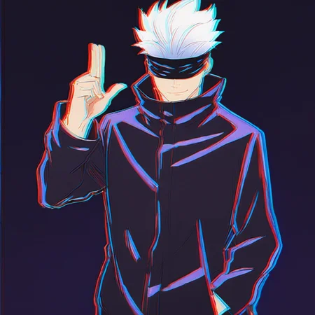 score_9, score_8_up, score_7_up,
SatoruGojo, solo, smile, short hair, long sleeves, 1boy, closed mouth, standing, jacket, male focus, cowboy shot, pants, hand up, black pants, black background, facing viewer, hand in pocket, high collar, blindfold, chromatic aberration, covered eyes, black blindfold,purple jacket,
 <lora:GojoSatoruPony19:0.6>