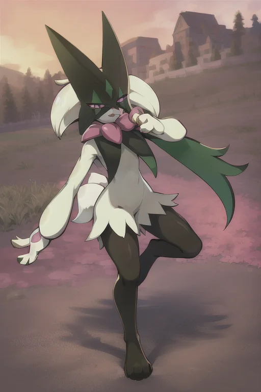 1girl, masterpiece, best quality, meowscarada, pokemon, <lora:Meowscarada:0.8>, face mask,  detailed, short muzzle, [pink eyes], detailed eyes, outside, grass background, dynamic pose