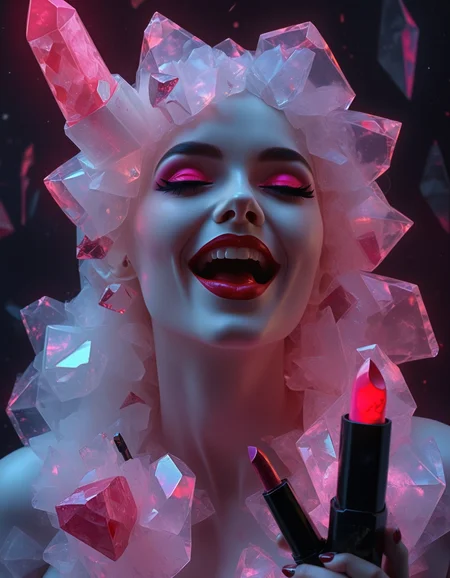 rp_slgd, makeup tutorial, portrait photo of 1girl applying newest cash-grab lipstick from atom-glow, with real uranium shards for that radiant smile, rocket-shaped lipstick, nuked look, commercial of the year <lora:zzz_trained\xl_rpr_soulgemmed_v1>