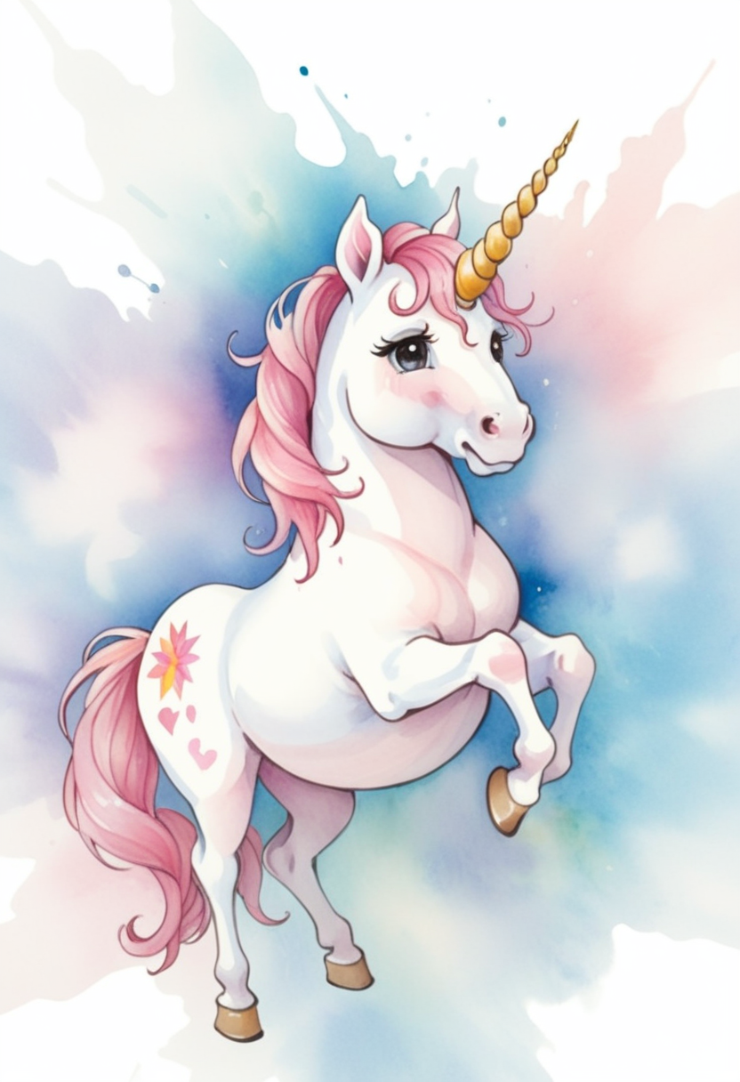 Abstract style art of cute unicorn, abstract watercolor, csw, (black eyes),<lora:CSW-Style-2-000017:0.8>, Non-representational, colors and shapes, expression of feelings, imaginative, highly detailed