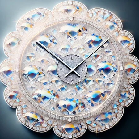 (photorealistic), clock made of diamonds, iridescent, score_9