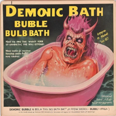 Demonic bubble bath in hell VintageMagStyle <lora:SDXL-VintageMagStyle-Lora:1>