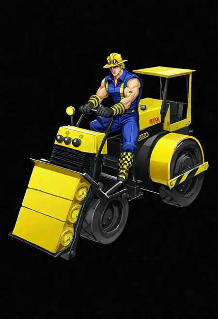 ncrender of dio brando as a road roller man,simple background,black background