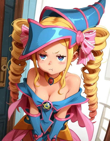 1girl, beatrice \(re:zero\), dark magician girl, pout, jitome, 
khyle.,