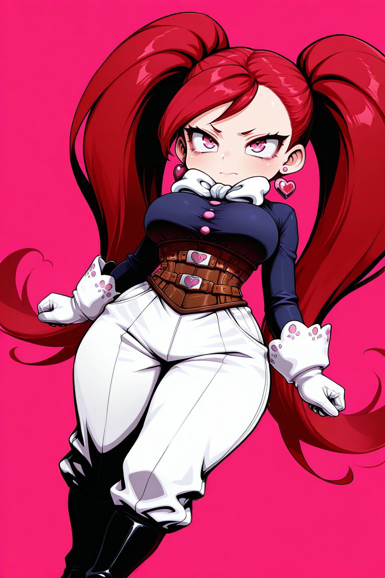<lora:Expressive:1> <lora:La_brava:0.8> 1girl, solo, labrava, long hair, red hair, twintails, heart earrings, jewelry, pink eyes, white gloves, very long hair, short hair, red eyes, white bow, white pants, blue long sleeve shirt, corset, black shoes, black boots, bow tie, dynamic angle, angle, firm hips, firm breasts, <lora:illustriousXL_stabilizer_v1.23:0.4> <lora:NOOB_vp1_detailer_by_volnovik_v1:0.65> Smooth Quality <lora:Smooth_Booster:0.5> <lora:Smooth_Lighting_Enhancer:1> <lora:TrendCraft_The_Peoples_Style_Detailer-v2.1A-3_12_2025-JANKU:0.2>, masterpiece, best quality, amazing quality,