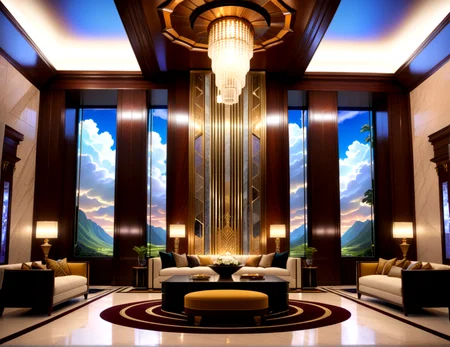 score_9, score_8_up, score_7_up,
<lora:Art_Deco_Interior_(Architecture)_(SDXL)_(AD):1> art deco, interior, architecture, interior design, marble, limestone, intricately designed (windows, doors, metals doors, ceiling, lamp, lighting, chandelier, metal wall panels, wood wall panels, ceiling panels, ), penthouse, living room, dining room, large window, fireplace,
8K, In'ei, chiaroscuro, rim lighting, perfect depth of field shot, beautiful, subsurface scattering, idealized city, wide beautiful boulevards, busy city center, parks and manicured lawn areas, large parks, plazas, detailed fluffy anime clouds, skyscrapers, made out of limestone, art deco windows, photographic realism, soft lighting, soft shading, art by Thomas Kinkade,
BREAK zPDXL, zPDXLxxx, <lora:wowifierXL:0.2> art by mooncryptowow <lora:sdxl_lightning_8step_lora:0.4> <lora:detailed_notrigger:0.5>