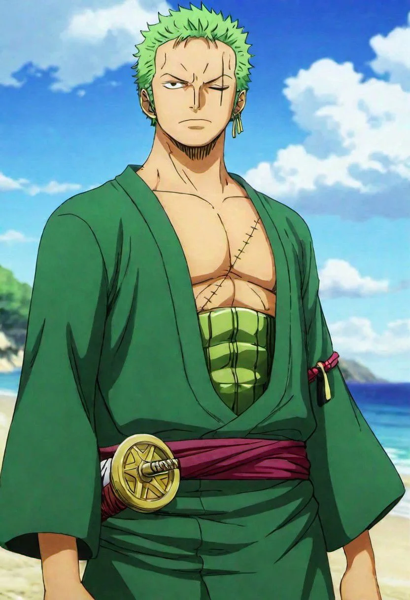 Rononoa zoro Green clothes in beach