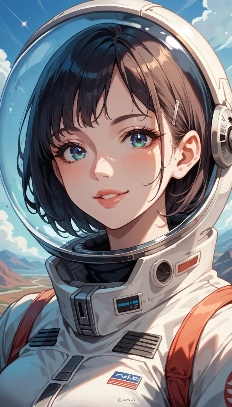 score_9, score_8_up, score_7_up, Anime Style, Portrait, girl, astronaut, cute, seductive, innocent, light smile:0.3, plump lips, slender body, high detailed futurist spacesuit, textured clothing, lunar landscape background, depth of field, dynamic angle, fashion photography, sharp, hyperdetailed:1.15