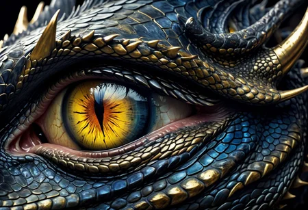 A dragon looks closely at a human, gold eyes, ((perfect reptilian iris)), wounded dragon, (absurd detail, high quality, masterpiece), dark fantasy, night, real graphics