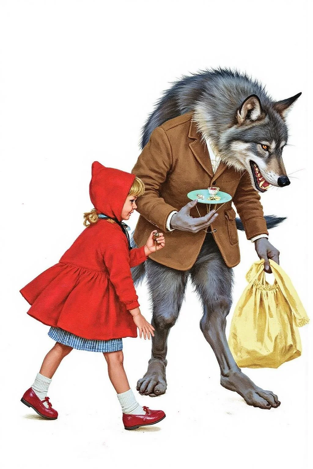 kard1 watercolor illustration Little Red Ridding Hood walkign along side the Big Bad Wolf.
<lora:kard1_cap_d6a3:1.0><lora:816590316816672307:0>