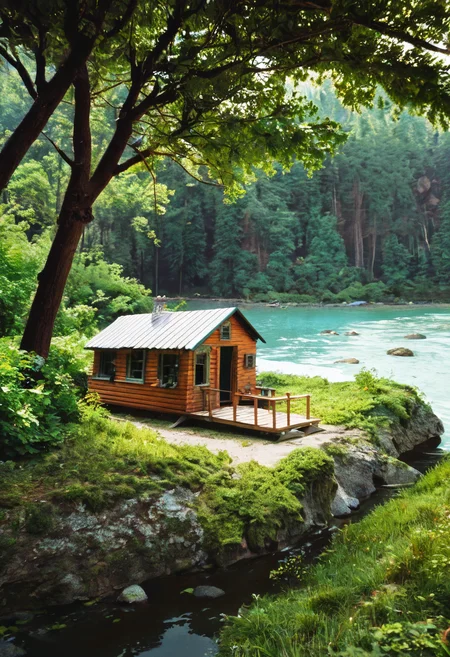 score_9, score_8_up, score_7_up, nature, river, cabin, summer, highly detailed, film grain, <lora:zy_Realism_Enhancer_v2:0.9>