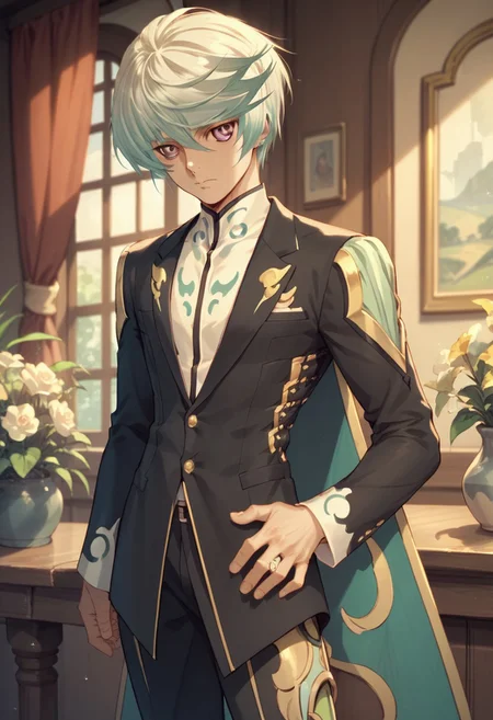 score_9_up, score_8_up, score_7_up, source_anime, extreamly detailed, 1boy, Mikleo (Tales of Zestiria), black Suit