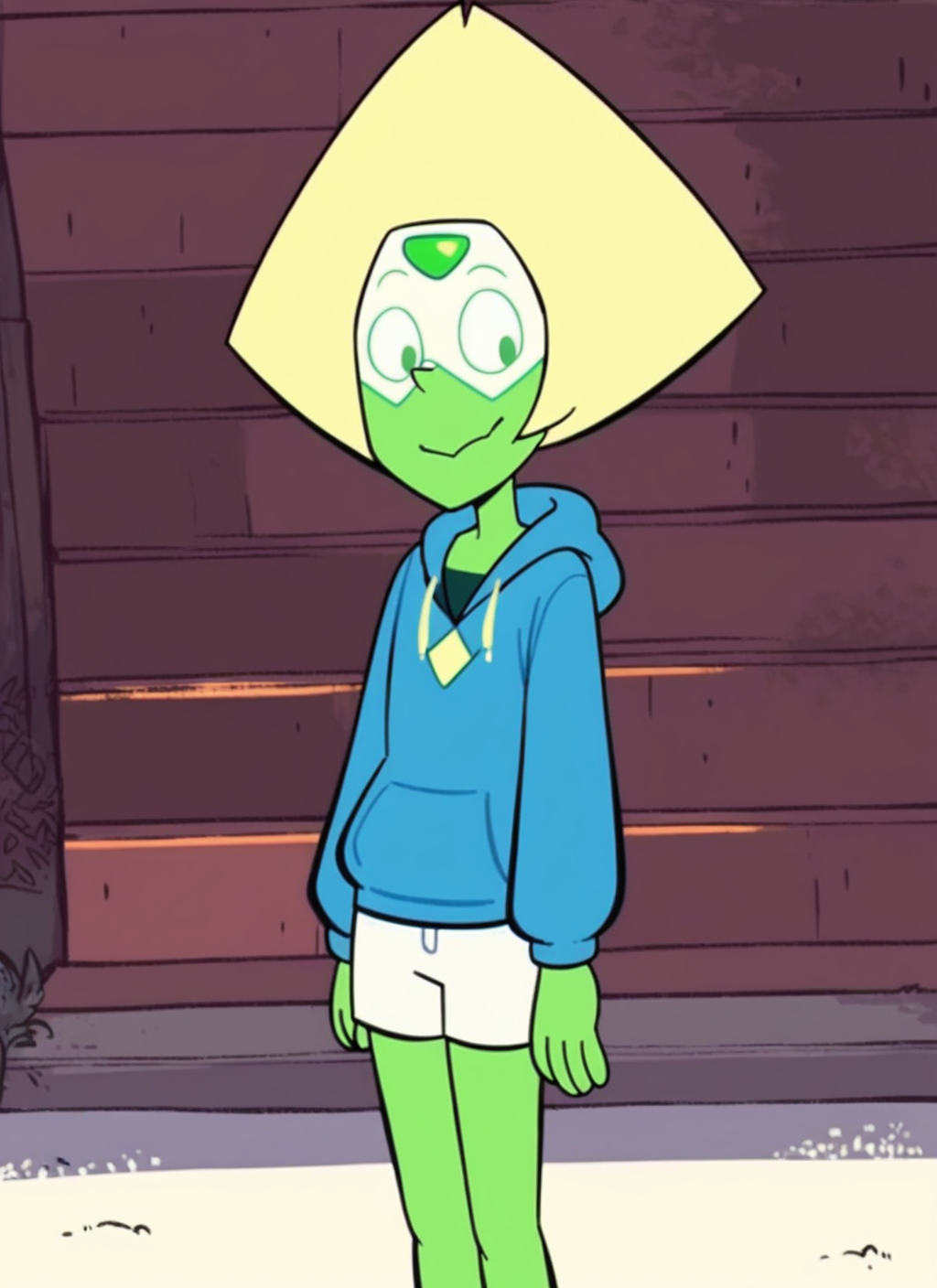 score_9, score_8_up, score_7_up, highly detailed, peridot, flat chest, blue hoodie, white shorts, smile, rating_questionable, source_anime, sustl, BREAK best quality, masterpiece, cartoon, e621, digital_art <lora:Stevenuniverse-style-pdxl-4:1.0>