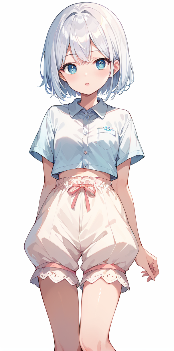 score_9, score_8_up, score_7_up,(source_anime,2D:1.0), high res image,masterpiece,best quality,girl,cute face,clear skin,shiny hair,ultra detailed eyes,simple background, <lora:bloomers_pony_V1.0:0.8> bloomers