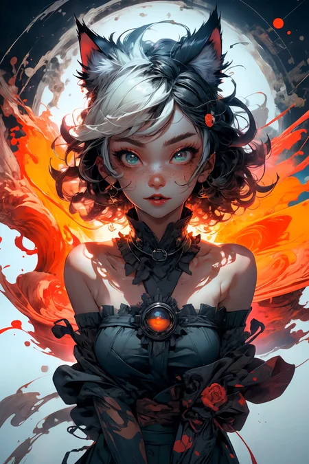 cat ears, (best quality, masterpiece1.2), (detailed eye:1.2), intricate detail, depth of field, cat ear, 1girl,upper body,  curly hair, fang, off shoulder, heterochromia,  freckles, blush, skirt, large breasts, kneehighs, fangs, all fours, from above, cat tail, pov, pov hands, catnip
<lora:more_details:0.4>
 <lora:Cosmic anime-oil fusion v2:0.45> 
<lora:AnimeVibesV3:0.3> animevibes, 
<lora:3DMM_V11:0.5> 3DMM 
<lora:midjourney_20230624181825:0.65> midjourney ,
 <lora:LAS:0.45> cloud,colorful,
<lora:msw_locon-t2:0.5>
 <lora:wuxia2:0.45> gu,
 <lora:CyberpunkStyleV1:0.35> PunkAI ,
<lora:CatgirlMaidV1.0-000003:0.5> CatgirlMaid, shiny, shiny hair, shiny skin, shiny clothes