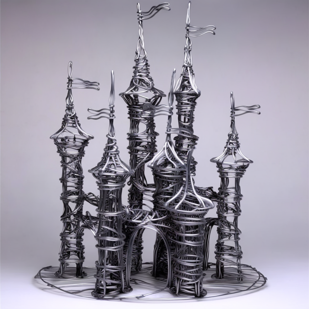 wirex wire sculpture castle<lora:wirex:1>