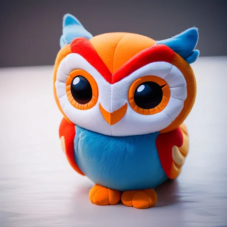 score_9, score_8_up, score_7_up, pikaole, no humans, animal focus, (owl:1.05), fur, full body, solo, blurry background, (plush doll:0.8), cute, rating_safe, source_furry, pikaole, source_photorealistic