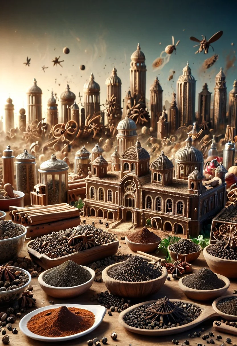 Masterpiece, Best quality, amazing quality, Super detailed, 8K, Huge file size, general, newest, creative, sharp edges, detailed textures, atmospheric lighting, amazing visuals, Herbs_Morf, a big ragon made out of spices and herbs, destroying a city