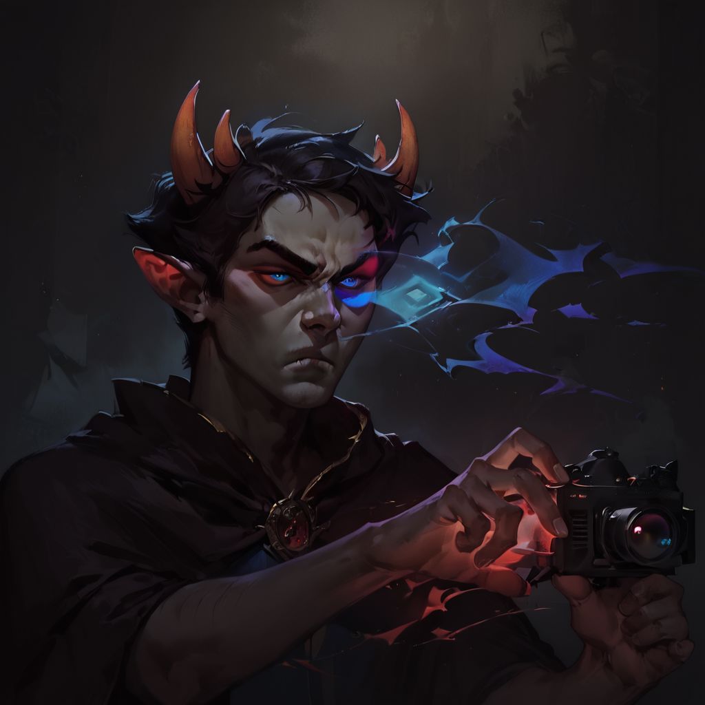 score_9, score_8_up, score_7_up, score_6_up, concept art, realistic, dark theme, low light, Sollux Captor, grey skin, black hair, four horns, red and blue eyes, sorcerer outfit, wizard outfit, annoyed expression, glowing hands, casting a spell, 1boy