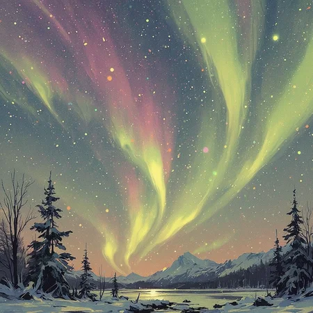 Special Ink-drawing mode, The Aurora Borealis, also known as the Northern Lights, is a mesmerizing natural wonder that illuminates the night sky in a symphony of colors. A dynamic dance of green, blue, and pink hues, it creates an ethereal atmosphere that takes one's breath away. Swirling and shimmering like an otherworldly veil, this celestial spectacle seems to pulse and undulate, as if guided by some mystical force. It is a sight so captivating that one could stand in awe for hours on end, lost in its transcendent beauty. The Aurora Borealis is truly a masterpiece of nature, an enchanting spectacle that leaves all who witness it in wonder and amazement. <lora:FLUX_anime_Special_Ink-drawing_mode_merge_24_medium_3_00001_:1>
