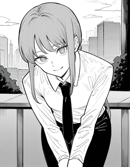 score_9, score_8_up, score_7_up, source_anime,
makima, <lora:chainsawman-makima-manga-ponyxl-lora-nochekaiser:1>,
makima, long hair, smile, bangs, braid, braided ponytail, ringed eyes, monochrome, greyscale,
shirt, long sleeves, white shirt, necktie, collared shirt, pants, black pants, formal, suit, black necktie, shirt tucked in, office lady,
outdoors, cityscape, smile, bent over,
looking at viewer, cowboy shot, dutch angle, solo,
