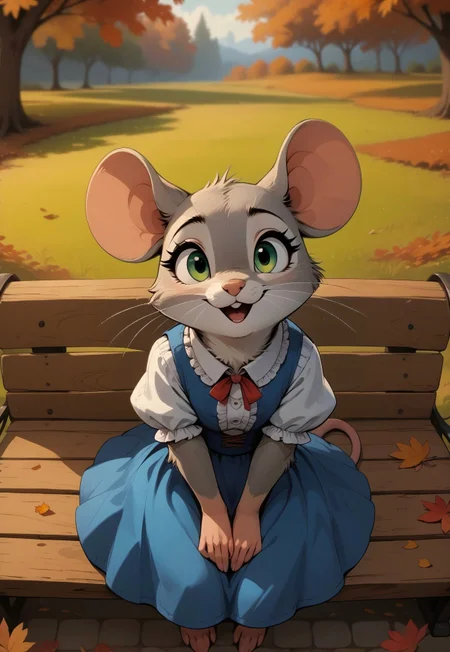 score_9, score_8_up, score_7_up, score_6_up, score_5_up, score_4_up, m0use_maximilla, frilly shirt, blue skirt,
[][][][][]
outdoors, nature, autumn, (head shot, head focus, zoom out), (cute:2), side view, (expressive:1.5), high angle view, sitting, bench, (open mouth:0.5), detailed background, (depth of field, blurry background:1.5),