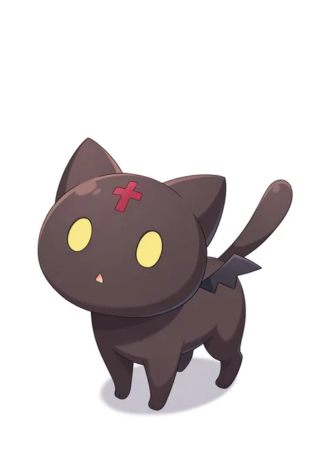 masterpiece, best quality, amazing quality, solo, (cat:1.2), small tail, Chomusuke-Liver020, brown cat, yellow eyes, brown cat, black cat, no human, red cross, animal, animal focus, cat focus, bat wings, small tail, white background, simple background, KonosubaFantasticDays-Liver020, chomosuke