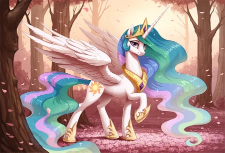 score_9, score_8_up, score_7_up, score_6_up, score_5_up, score_4_up, rating_safe, princess celestia, alicorn, female, mare, pony, solo, crown, horn, looking at you, sword, tree, weapon, wings, regalia, peytral, flower petals, hoof shoes, smiling, princess shoes, smiling at you, g4, detailed, beautiful, <lora:Wholesome-MLP-v1.4b:1>